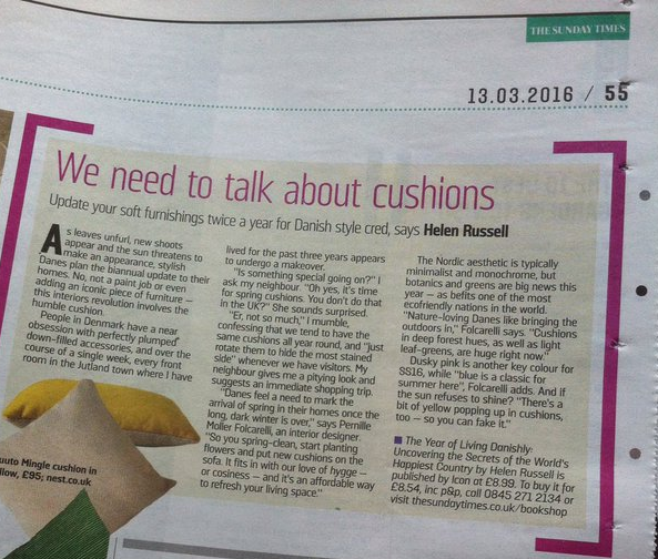 We need to talk about cushions - Sunday Times Home section 13th March 2016