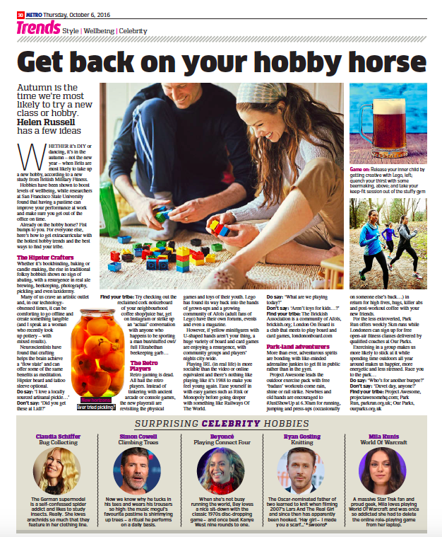 Getting back on the hobby horse - Helen Russell , Metro