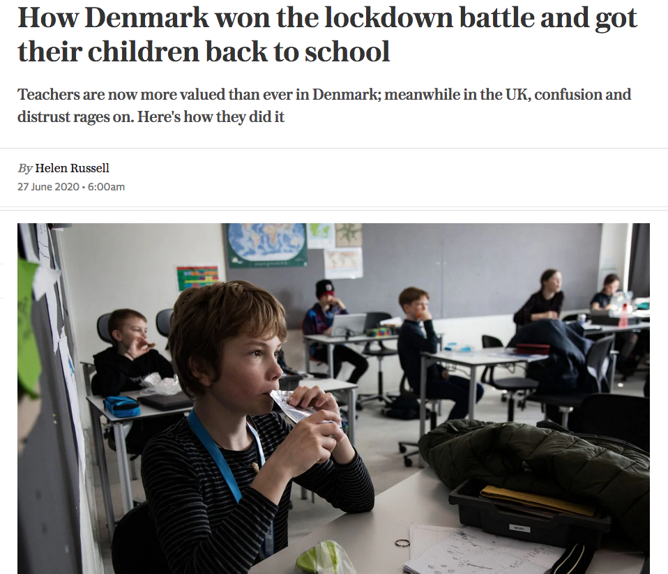 How Denmark won the lockdown battle and got their children back to school by Helen Russell in The Telegraph